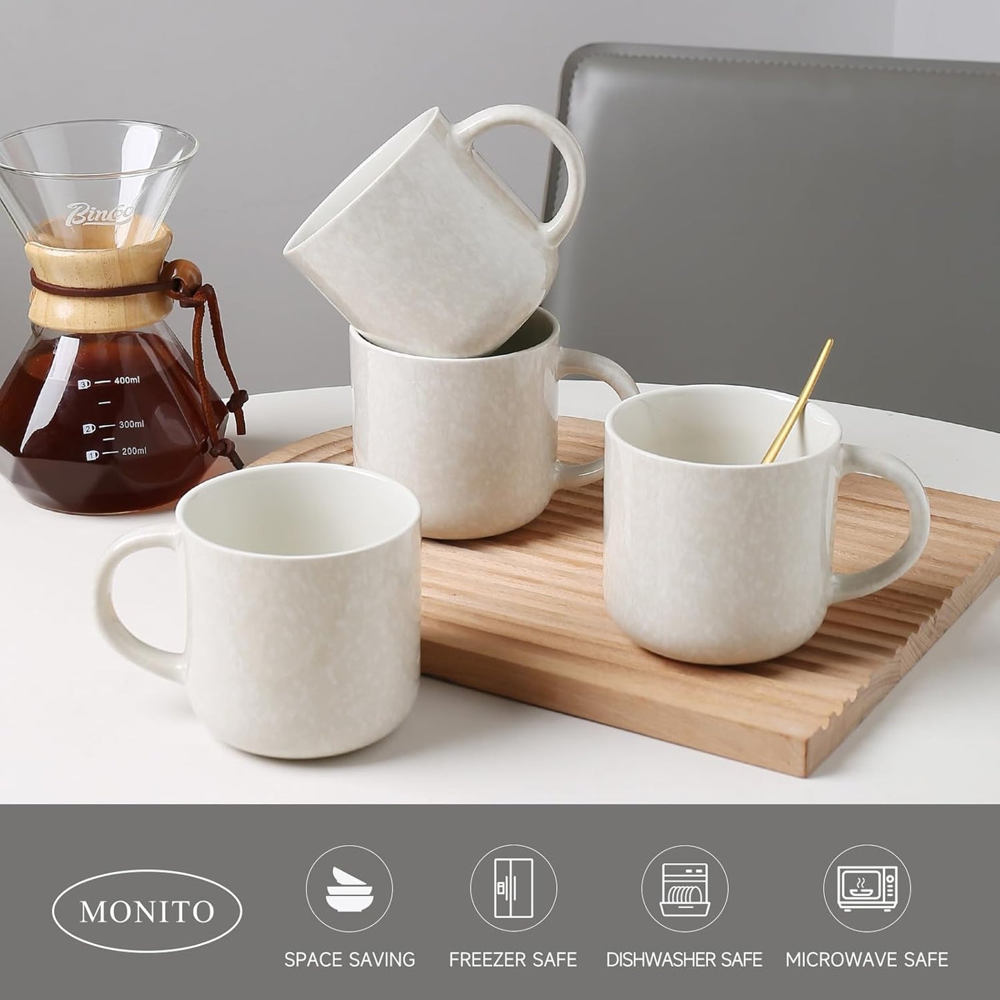 12 OZ Coffee Mugs Set of 4, Modern Ceramic Coffee Mugs Set with handle for Tea/Latte/Cappuccino/Milk/Cocoa.White.