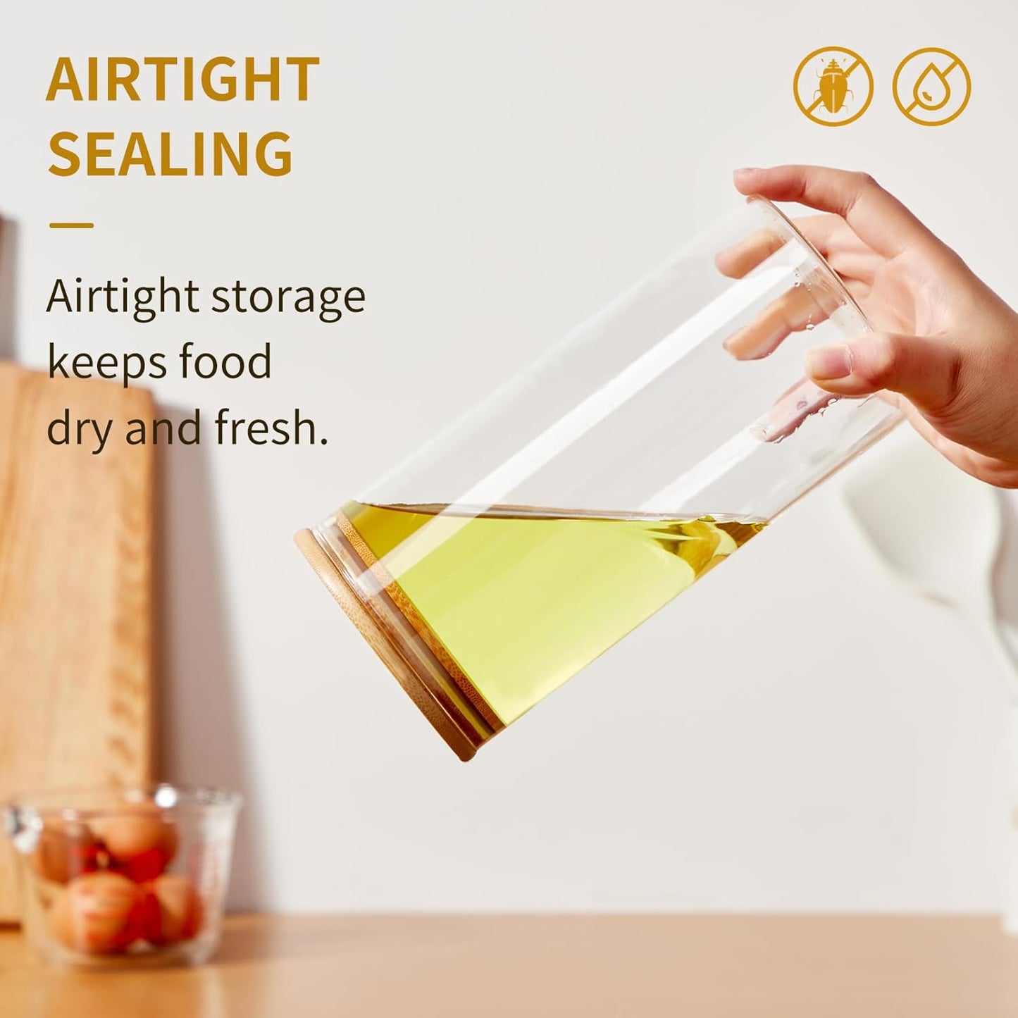 Glass Food Storage Jars with Lids[Set of 3], Perfect for Pasta, Cookies, Nuts, Coffee, Cereal, Flour, and More, Organize Your Kitchen and Pantry with these BPA-Free Glass Canisters