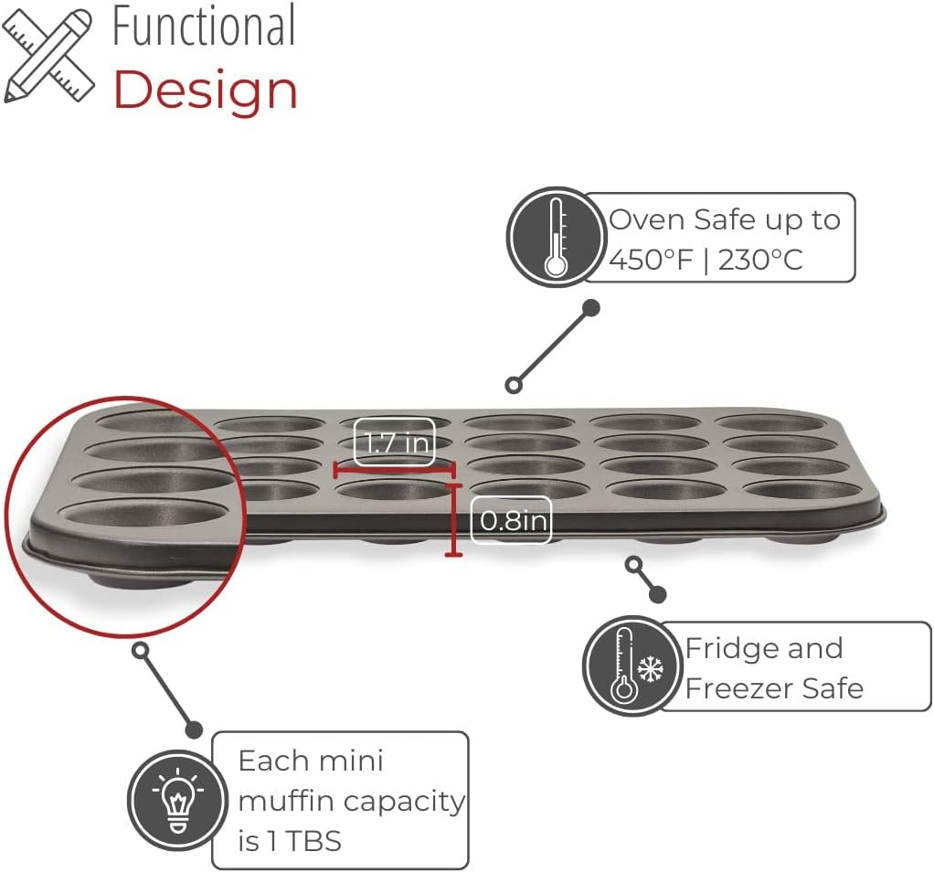husMait Premium Quality Mini-Muffin Pan, Baking Sheet, and Cooling Rack. For Baking Mini Cupcakes, Muffins, Bite Size Tarts, Cookies. Non-Stick, Dishwasher Safe, Oven Safe (Set of 2 Muffin Pan)