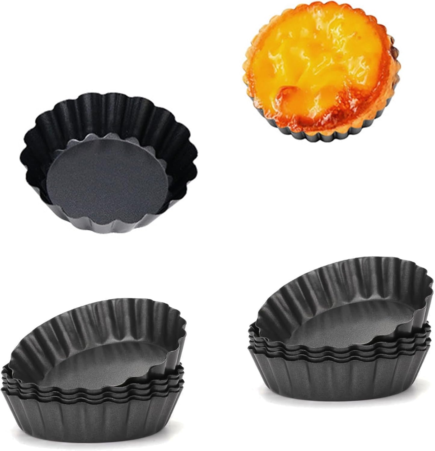 12 Packs 3 Inch Egg Tart Molds with Removable Bottom, Non-Stick Pan Carbon Steel EggTart Molds, Muffin Cupcake Pudding Baking Cup Maker - for Pies, Chinese Tart, Cakes