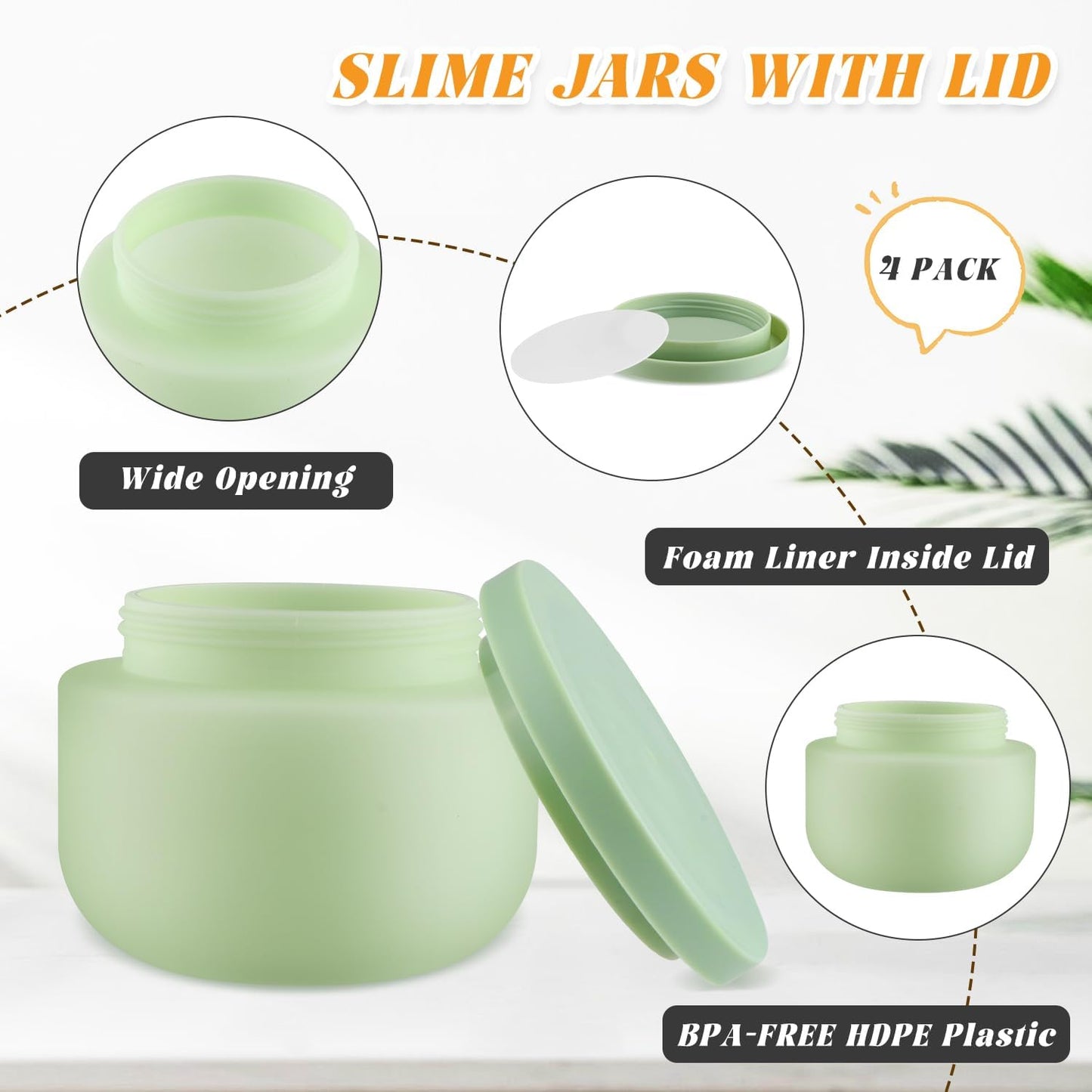 4 Pack 8 OZ Plastic Jars Round Cosmetic Container with Lids,Wide Mouth Soft Slime Jars for Lotion,Hand Cream,Ointments,Makeup,Body Butter,Rhinestone,Samples Pot Travel Make Up Storage (Green)