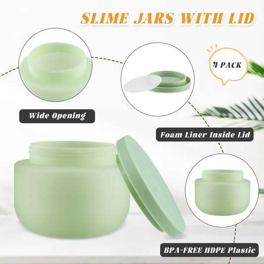 4 Pack 8 OZ Plastic Jars Round Cosmetic Container with Lids,Wide Mouth Soft Slime Jars for Lotion,Hand Cream,Ointments,Makeup,Body Butter,Rhinestone,Samples Pot Travel Make Up Storage (Green)