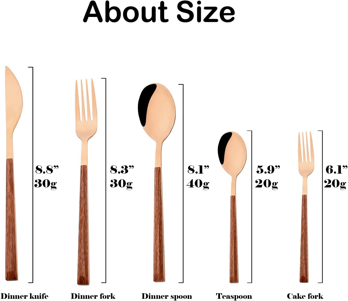 JASHII Wood Handle Flatware Set, 20 Pieces Stainless Steel Silverware Cutlery Set, Mirror Polished, Square Knife Fork Spoon Set, Dishwasher Safe - Korean Style Rose Gold