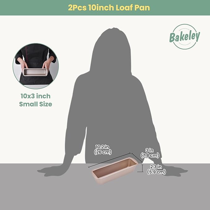 Rectangle Mini Banana Bread Loaf Pan Set, 2Pcs, 10-Inches, Mini Loaf Pans for Baking Bread, Non-Stick Carbon Steel, Bakeware for Oven Baking(Champagne Gold, 10.2" x 3.2" x 2.3")