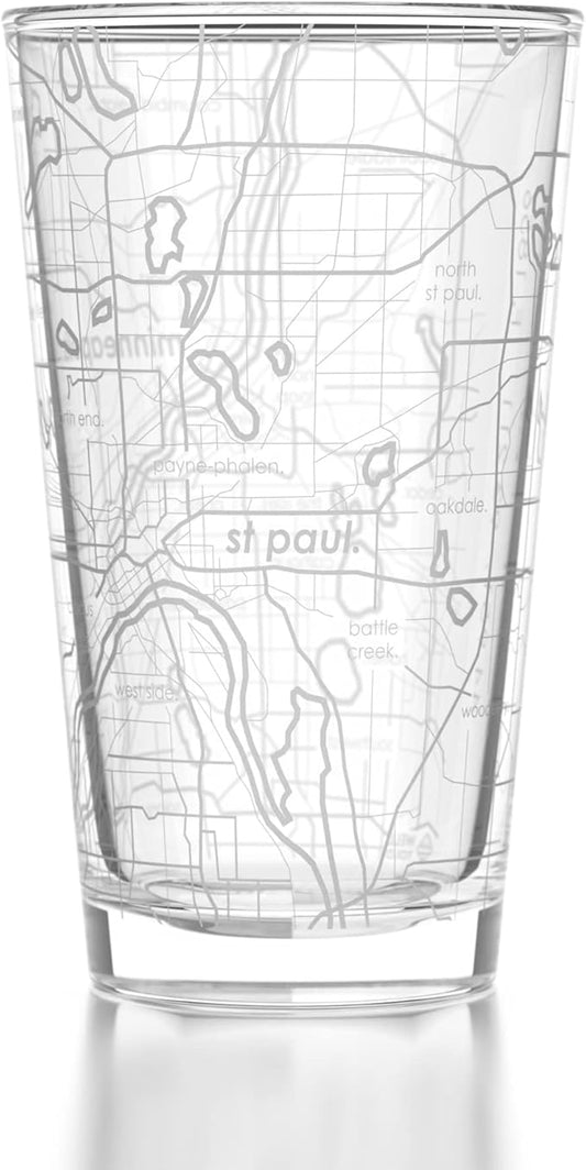 Well Told Engraved Minneapolis Minnesota Map Pint Glass, Etched Beer Gift (16 oz, Clear) City Map Pint, Custom City Glassware, Gifts For Beer Lovers