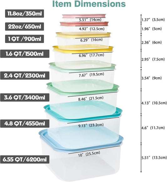 shopwithgreen Plastic Storage Bowls with Lids, Rapid-Access Kitchen Bowls Food Storage, Nest Stackable Space-Save Design, Dishwasher & Microwave & Freezer Safe, Multi-Color, 8 Pack
