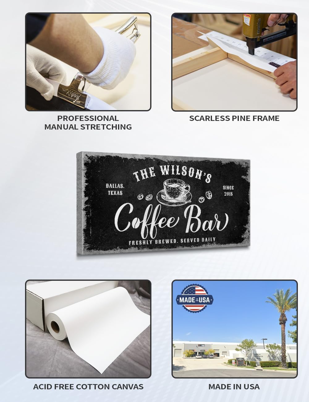 IPIC - Tailored Canvas Custom Coffee Bar Sign, Personalized Wall Art Decor, Small Canvas Wall Art Signage for Home, Kitchen, Coffee Station, Business and Office