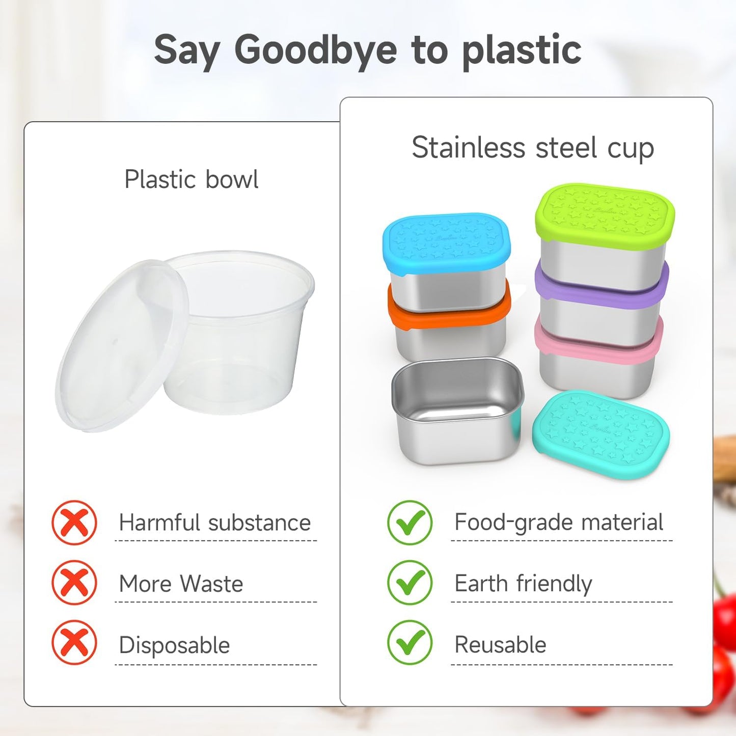 SOPHICO Stainless Steel Snack Containers for Kids, 8 oz Small Food Storage Container 1 Cup with Silicone Lid - Perfect 304 Metal Toddler Lunch Box for Daycare and School, Leak Proof (8oz, 6 Pack)