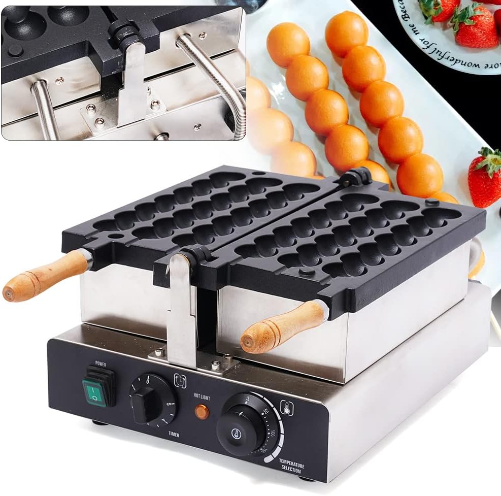 1800W Commercial Bubble Waffle Maker, 6 Grids Electric Waffle Maker Non-Stick Stainless Steel Belgian Waffle Iron w/Time & Temper Adjustable|180°Rotating, Large Waffle Machine for Restaurant Party