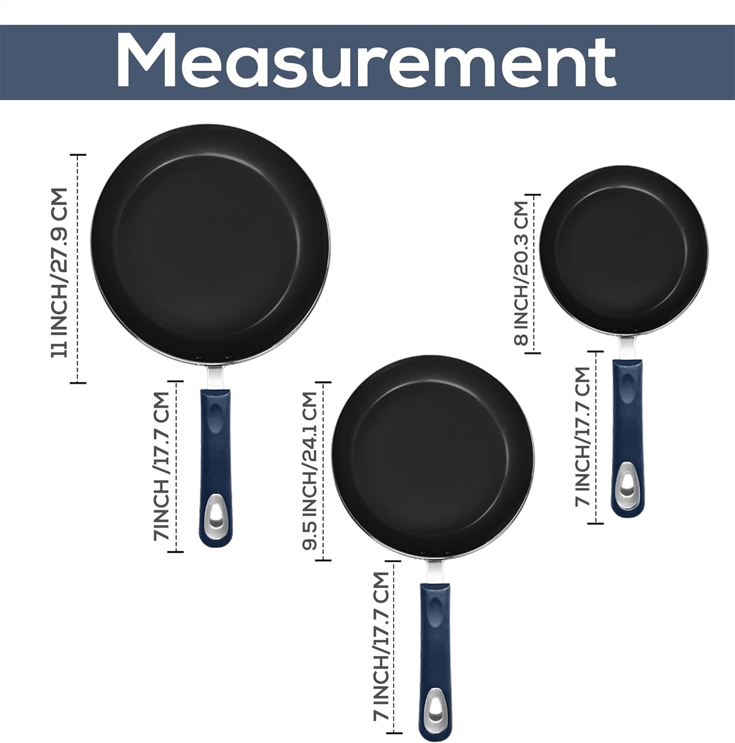 Utopia Kitchen Nonstick Cookware 3 Piece Set, Non-Stick Frying Pans with Induction Bottom, 8, 9.5 & 11 Inches Frying Pans with Bakelite Handles, PFOA Free, Midnight Blue & Black