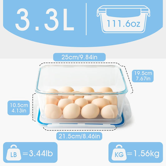 NUTRIUPS 3.3L Large Glass Food Storage Containers, Rectangular Meal Prep Containers, Food Storage Containers