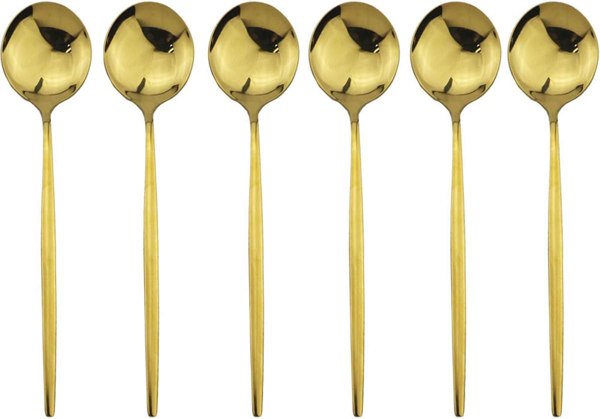 Gugrida Mirror Polished Gold Royal Dinner Spoon Soup Spoons Large Spoons, Light weight design Stainless Steel Flatware Cutlery Set for 6, 8.46-Inch