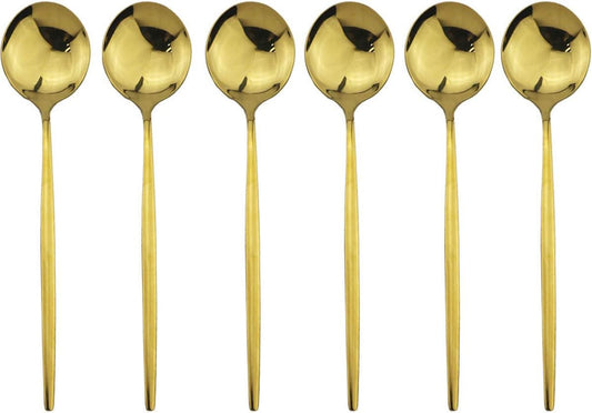 Gugrida Mirror Polished Gold Royal Dinner Spoon Soup Spoons Large Spoons, Light weight design Stainless Steel Flatware Cutlery Set for 6, 8.46-Inch