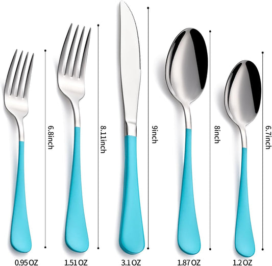 20-Pieces Blue Silverware Sets for 4,Blue Handle Stainless Steel Cutlery Set, Include Forks Spoons and Knives Set, Dishwasher Safe Utensil Sets for Home Restaurant