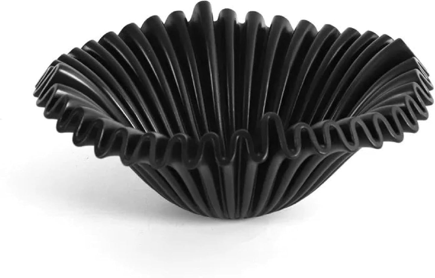 Modern Decorative Bowl with Ruffled Design, Scalloped Resin Centerpiece Bowl for Home Decor, Entryway Key Holder and Fruit Display (Black)