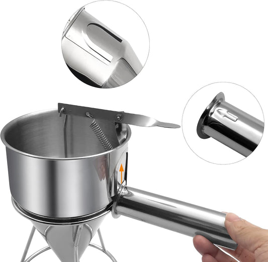 20oz Pancake Batter Dispenser, Stainless Steel Funnel Cake Dispenser with Stand Heavy Duty Baking Tool for Cupcake Waffles Cakes, Caliber: 0.31"/0.47"/0.55"/0.67"