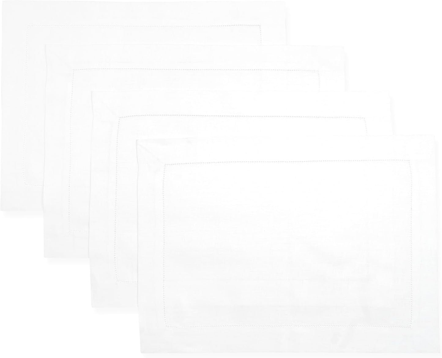 D'Moksha Homes White Linen Placemats Set of 4 - Classic Hemstitch Placemats 14 x 19 Inch - 100% Pure Linen Table Mats for Fall, Autumn and Halloween - Handcrafted and Machine Washable