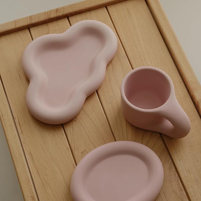 WENSHUO Chubby Funny Coffee Mug, Novelty Cute Cup and Saucer, Matte Crème, 9 oz (Matte Soft Pink)