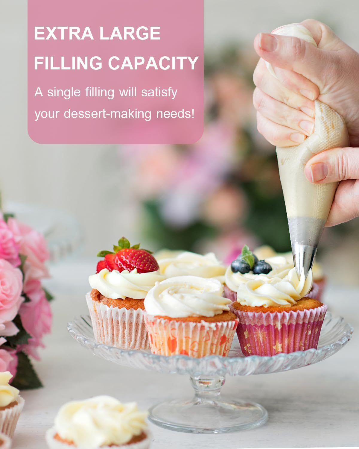 24 Inch Extra Large Piping Bags Disposable, 100 Pieces Icing Bags, Tipless Piping Bags, Thickened Pastry Bags, Non-Slip & Anti-Burst, Frosting Piping Bags for Cakes Cookies Decoration