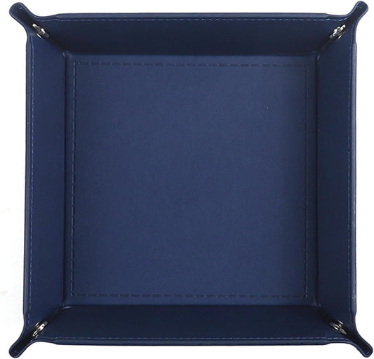 siduater Valet Tray Desktop Storage Organizer – Vegan Leather Catchall Tray Bedside Vanity Tray Nightstand Caddy Holder for Remote Controller, Watch, Keys, Phone, Wallet, Coin, Jewelry, Navy