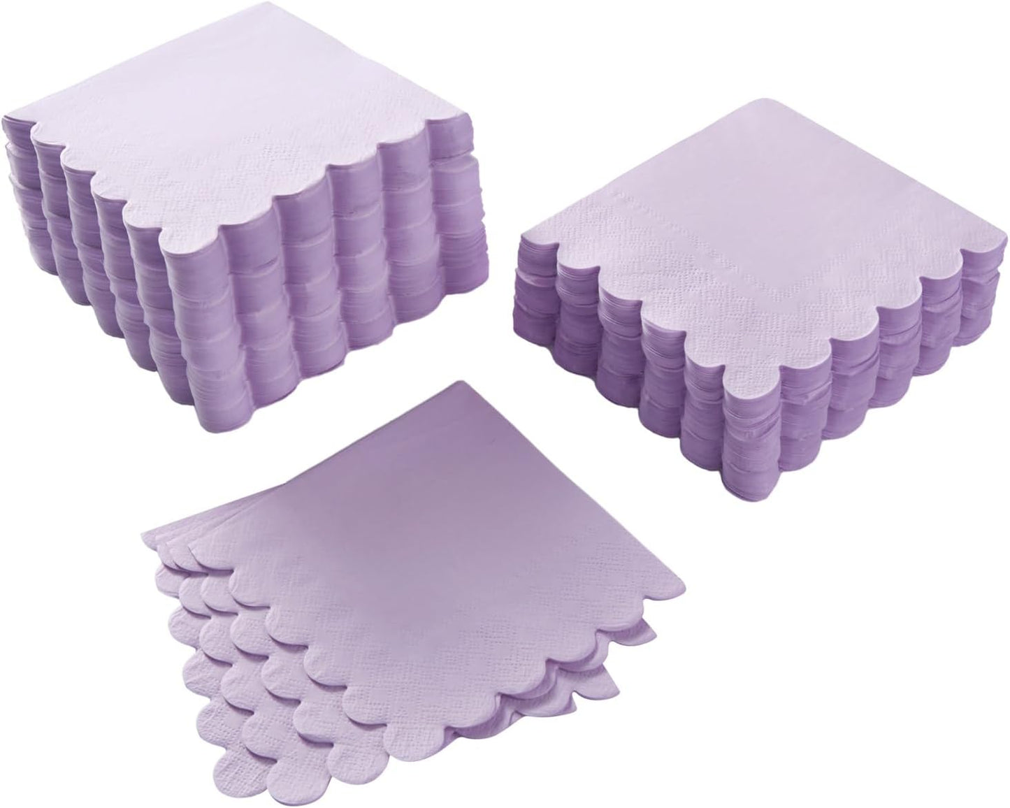 100 Pack Cocktail Napkin 2-Ply Scalloped Edged Dessert Napkins Folded 5 x 5 Inches Disposable Napkins for Dinner Wedding Birthday Party Bridal Anniversary Reception Event (Purple)