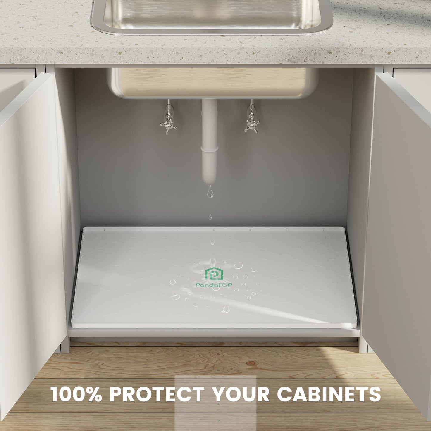 Under Sink Mat, 28" x 22" Silicone Kitchen Cabinet Tray, Waterproof & Flexible Under Sink Liner for Kitchen Bathroom and Laundry Room(White)