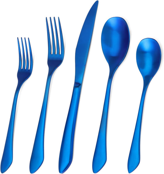 Matte Blue Silverware Set, 20-Piece Stainless Steel Flatware Set Service for 4, Satin Finish Tableware Cutlery Set for Home and Restaurant, Dishwasher Safe