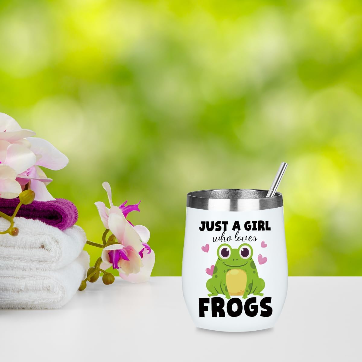 Cute Funny 12 oz Tumbler, Wine Tumbler Insulated Wine Glass with Lid, Frog Gifts for Girls Women Sister Daughter Animal Lovers, Frog Supplies Accessories Friendship Appreciation Christmas Birthday