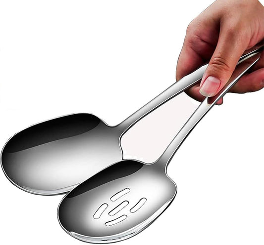 X-Large Serving Spoons Set, Stainless Steel Slotted Spoon and Serving Spoon,18/8 Stainless Steel Buffet Banquet Spoons, 9.8-Inch Dishwasher Safe