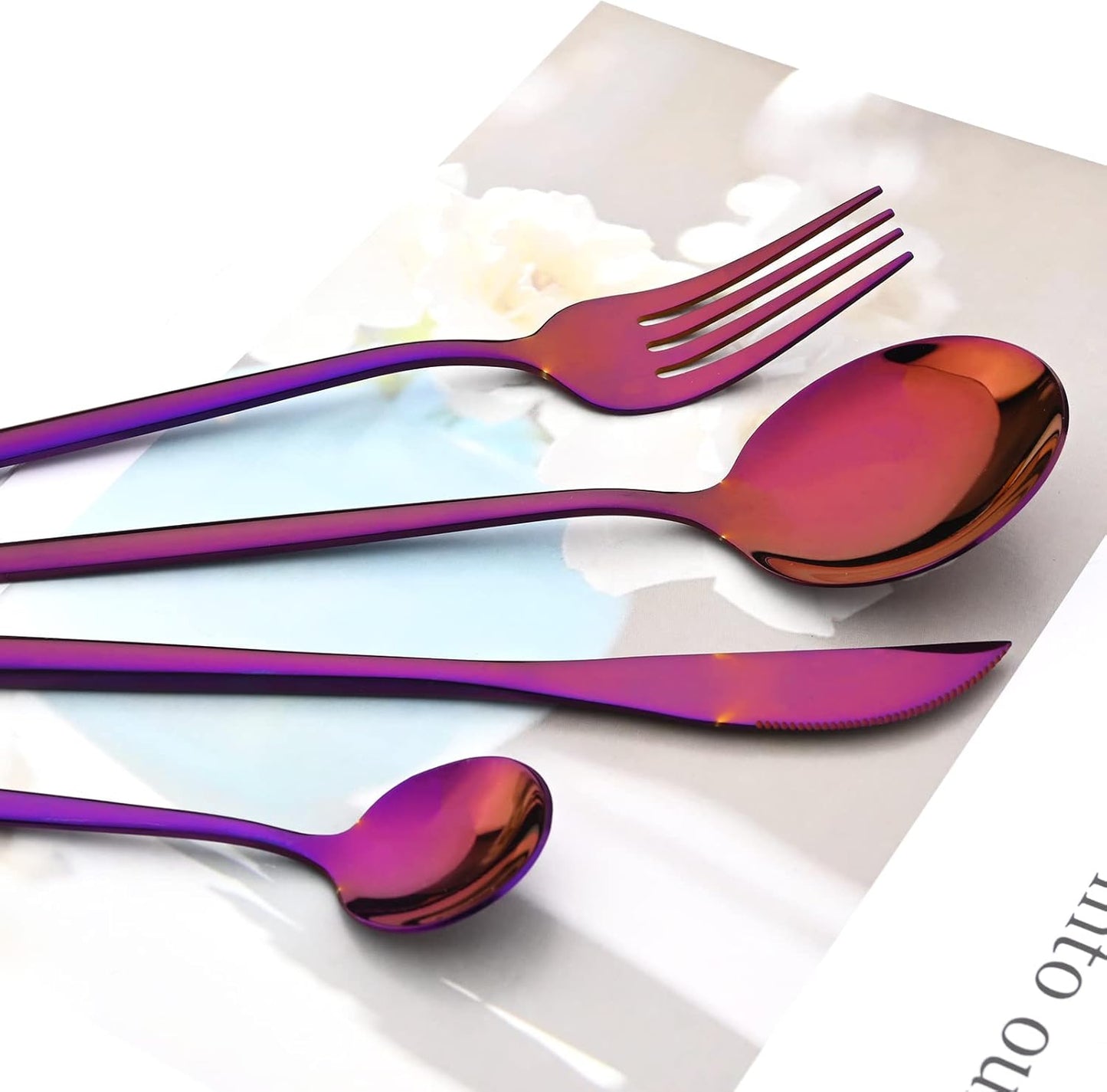24-Piece Mirror Purple Polished Flatware, 18/0 Stainless Steel Dinnerware Set Include Knife Fork Spoon Teaspoon Cutlery Set For Home Restaurant and Party Service For 6, Dishwasher Safe