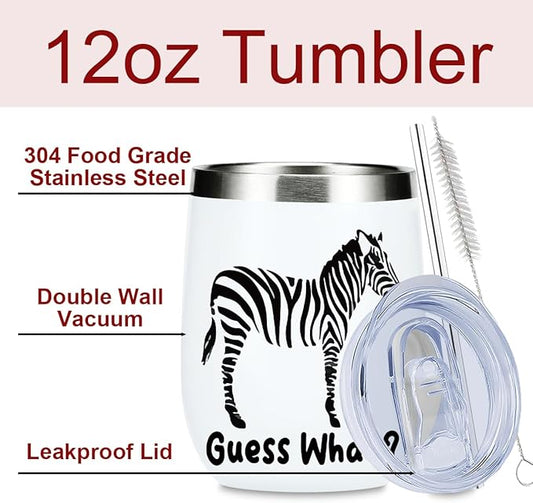 VICBOU Cute Funny 12 oz Tumbler, Wine Tumbler Insulated Wine Glass with Lid, Zebra Gifts Zebra Supplies Accessories for Women Girls Friend Daughter Son Animal Lovers Friendship Christmas Birthday