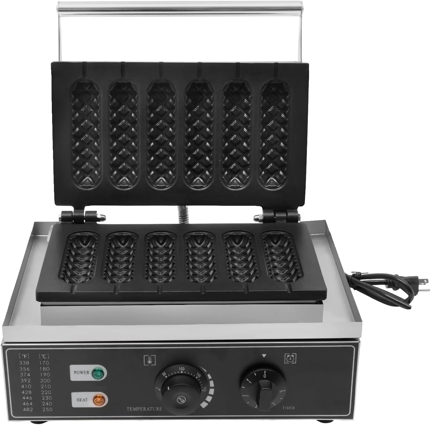 Corn Dog Waffle Maker, Commercial High Efficiency Adjustable 6-Channel Non-Stick Hot Dog Waffle Machine, 1500w 122-572°F Hot Dog Toaster, Hot Dog Maker for Bakeries Restaurants Kiosks etc
