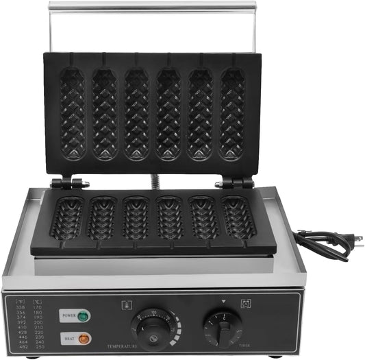 Corn Dog Waffle Maker, Commercial High Efficiency Adjustable 6-Channel Non-Stick Hot Dog Waffle Machine, 1500w 122-572°F Hot Dog Toaster, Hot Dog Maker for Bakeries Restaurants Kiosks etc
