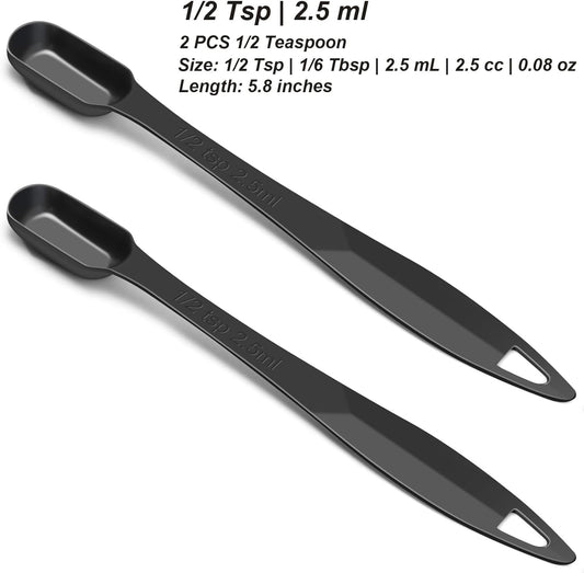 2 Pcs 1/2 Teaspoon(2.5 mL | 1/2 Tsp | 1/6 Tbsp | 2.5 cc | 1/16 oz) Stainless Steel Single Measuring Spoon, Long Handle Metal Measuring Spoon, Kitchen Gadgets for Cooking & Baking(Black)