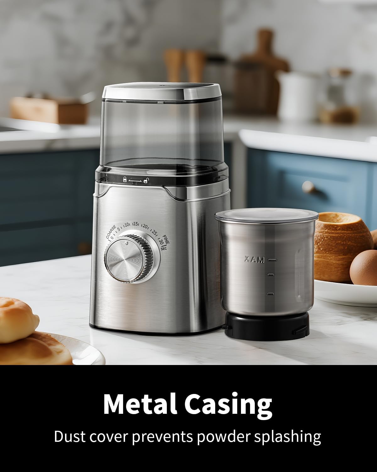 SHARDOR Electric Blade Coffee Grinder, Timed Grind Control Rotary Knob, All-stainless steel shell,Adjustable,for Coffee Beans, Spices & Herbs, with 1 Removable Stainless Steel Bowl,Sliver