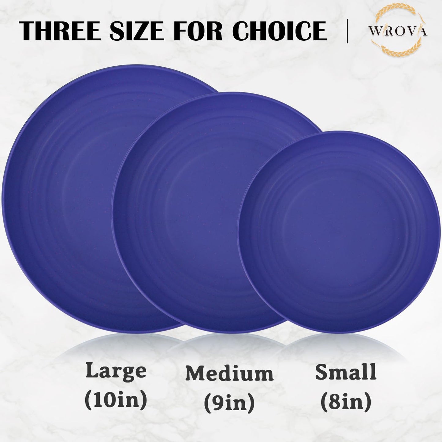 Wrova Wheat Straw Plates - 10 Inch Unbreakable Dinner Plates Set of 8 - Dishwasher & Microwave Safe Plastic Plates Reusable - Plates easy to clean for kitchen,camping.White-Grey-Blue, Island Series