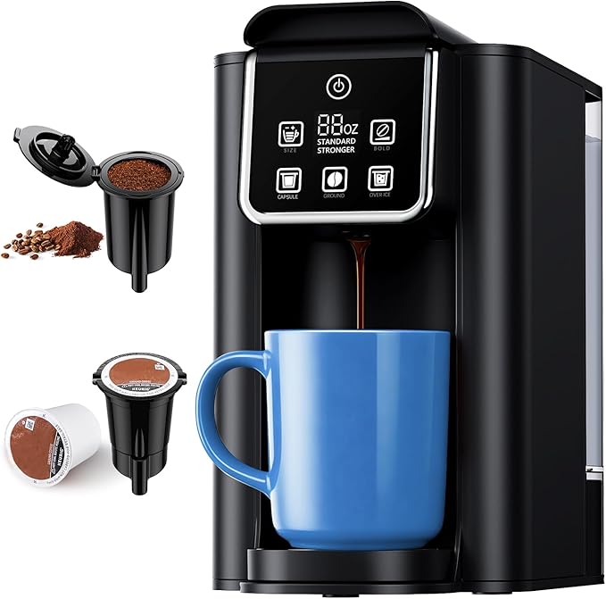 SHARDOR Single Serve Coffee Maker 2.0, Hot and Iced Coffee Machine for K Cup Pods & Ground Coffee, 6 to 14 oz Brew Sizes, 50 oz Removable Water Tank, Bold Brew Setting, Stainless Steel, Black