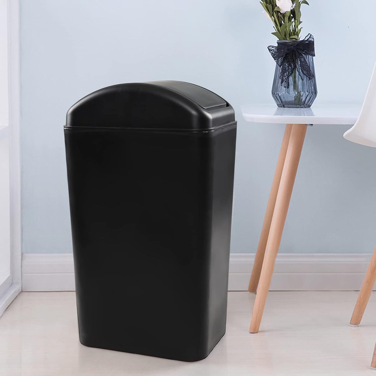 3.5 Gallon Garbage Can with Swing Top, Plastic Swing Lid Trash Can, Black