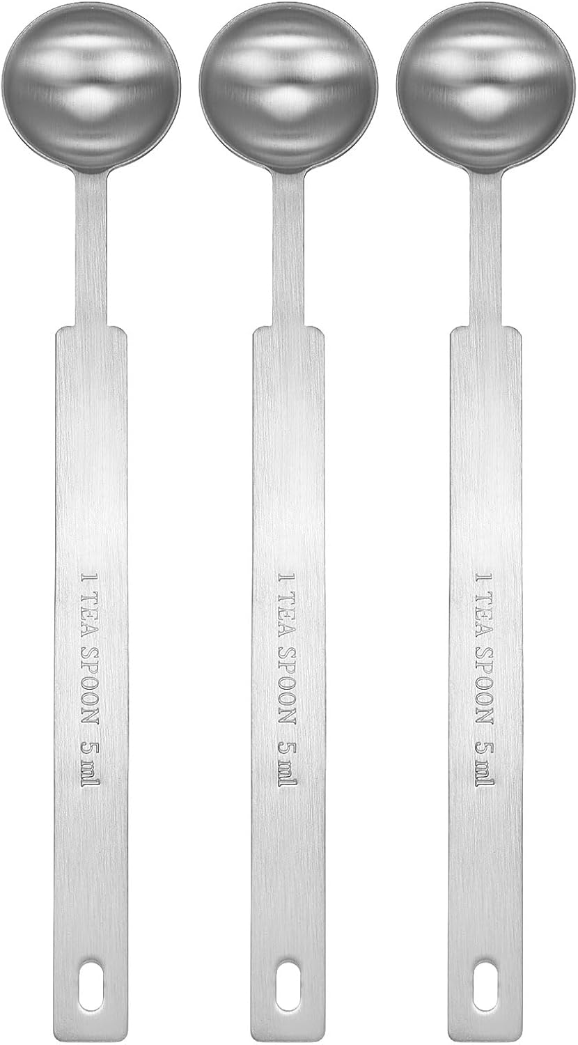 HARFINGTON 3pcs Single Measuring Spoon 1tsp (1/3tbsp, 5ml) Teaspoon/Tablespoon 430 Stainless Steel Single Tiny Square Bowl Measuring Spoon Long Handle Measure Scoop
