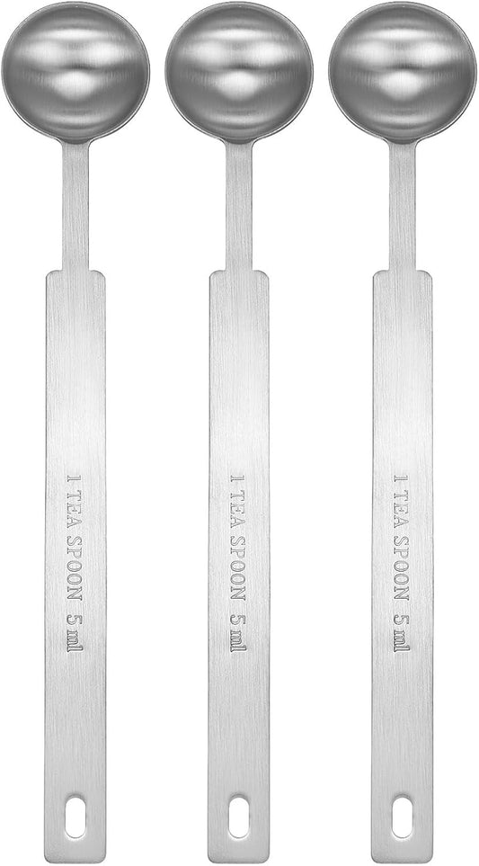 HARFINGTON 3pcs Single Measuring Spoon 1tsp (1/3tbsp, 5ml) Teaspoon/Tablespoon 430 Stainless Steel Single Tiny Square Bowl Measuring Spoon Long Handle Measure Scoop