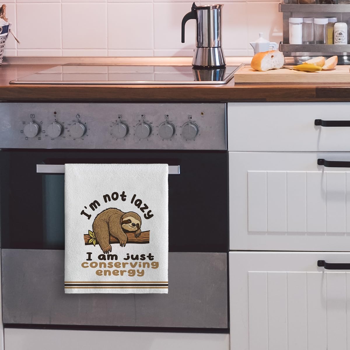 Cukemip Funny Sloth Kitchen Towels with Hanging Loop Set of 2 Soft Absorbent Sloth Gifts Cute Decorative Hand Tea Towels for Kitchen Bathroom Farmhouse Holiday Home Decor 16x24 Inch (I'm Not Lazy)