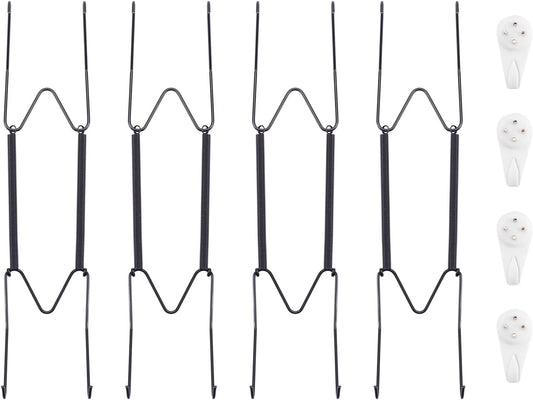 Bilillo 4 Pack Plate Hangers for The Wall, Suitable for 9''-11'' Decorative Plate,Invisible Heavy Duty Wire Plate Holder with Wall Hooks, Plate Hangers for Displaying Plates, Platter, Dish (Black)