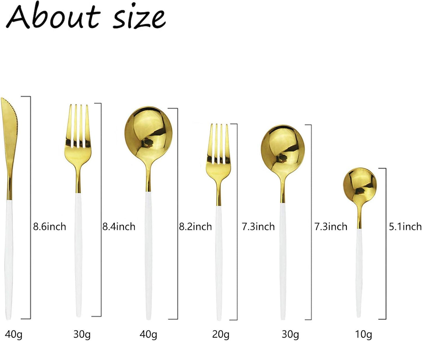 JASHII 18/10 Silver Silverware Set Stainless Steel Flatware Utensils Set Gold Cutlery Set| 24-Piece Modern Cubiertos Dorados| BEST Birthday Wedding Gift (4 sets, White Handle Gold Mirror Polish)