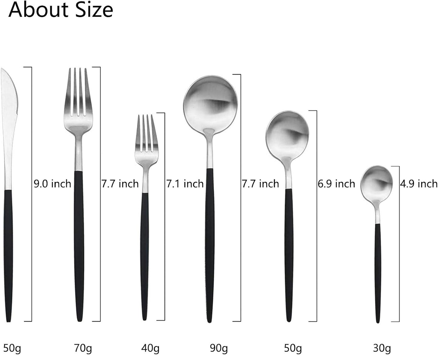 JASHII 18/10 Black Handle Flatware Silver Silverware Set 304 Stainless Steel Flatware Cutlery Set| 24-Piece Adaline Royal Modern Satin Finish| BEST Birthday Wedding Gift (Black Handle Silver 4 Sets)