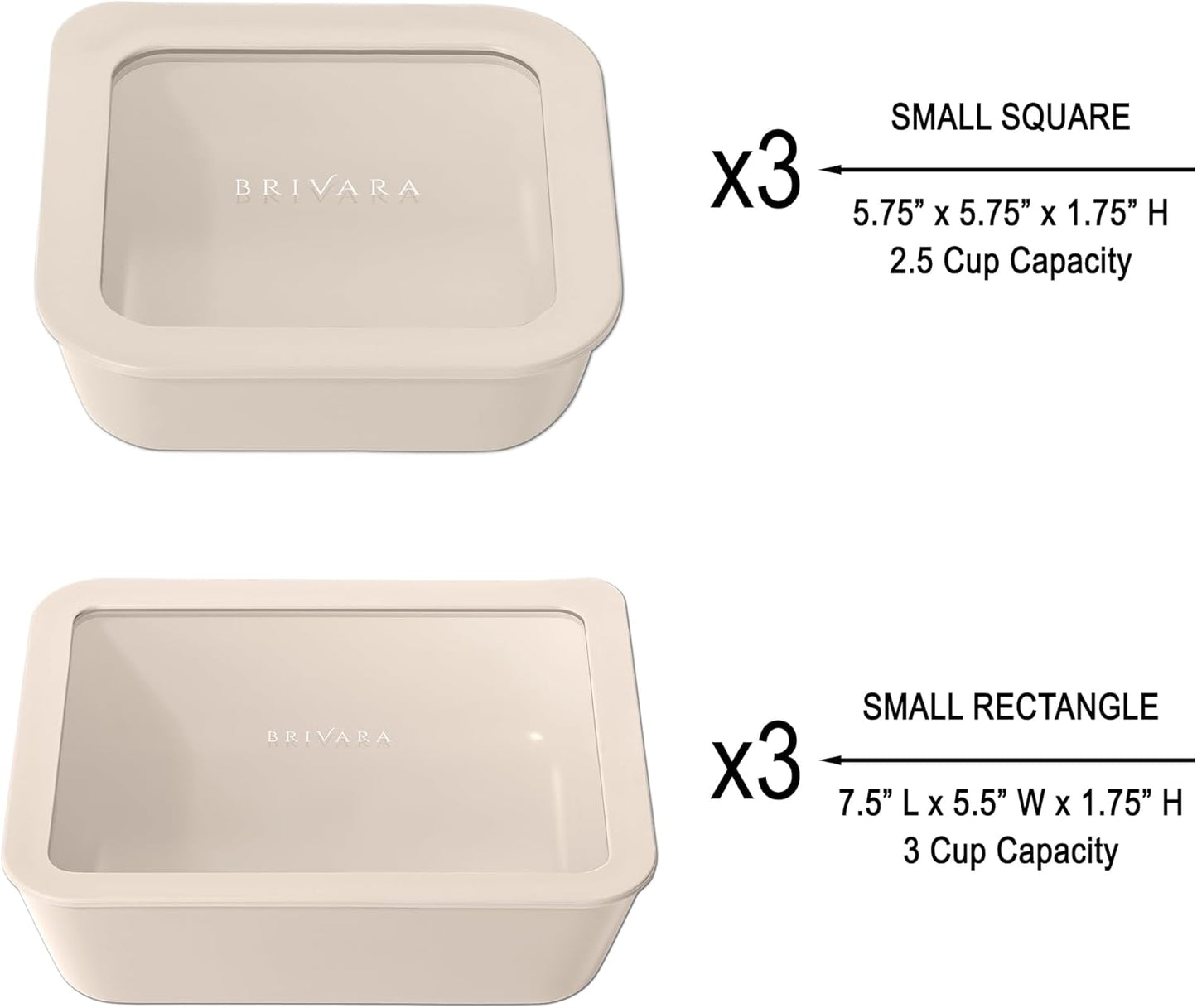 Ceramic Coated Glass Food Storage Container | No PTFE, PFOA, PFAS, and BPA | Reusable Non Toxic Meal Prep Container with Glass Lid | Easy To Store | 6 Piece Food Prep [Crema]