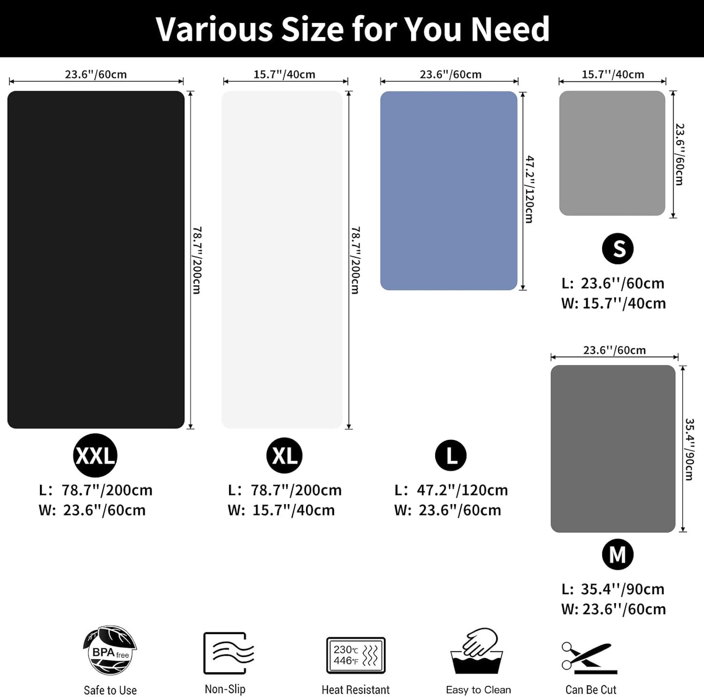 2MM Thick Silicone Countertop Mat, 35.4"x 23.6" Silicone Mats for Kitchen Counter, Nonslip Heat Resistant Mat, Large Kitchen Counter Mats, Waterproof Countertop Protector, Light Gray