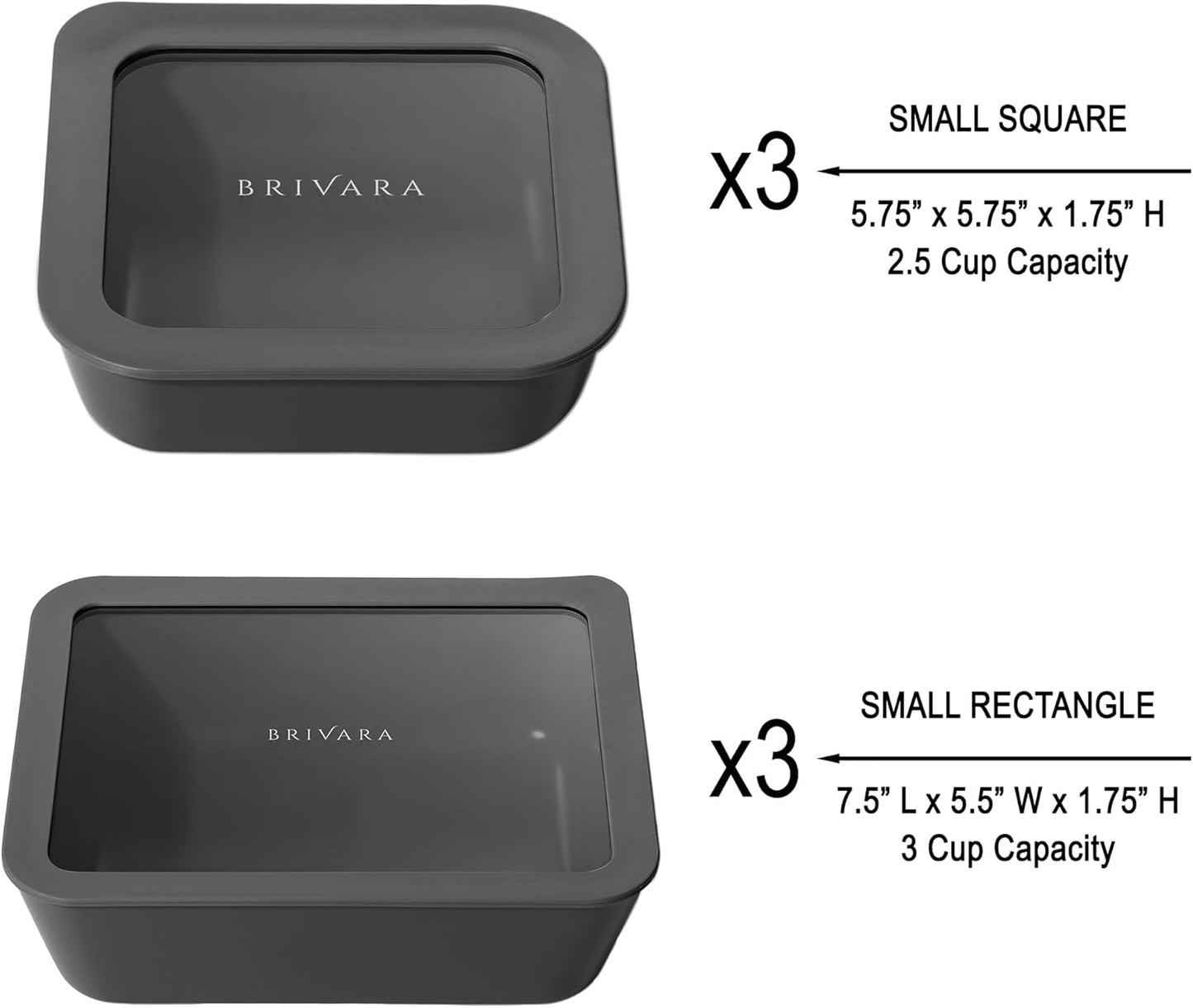 Ceramic Coated Glass Food Storage Container | No PTFE, PFOA, PFAS, and BPA | Reusable Non Toxic Meal Prep Container with Glass Lid | Easy To Store | 6 Piece Food Prep [Onyx]