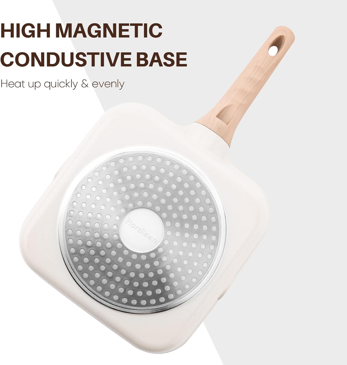 Kordisen Nonstick Grilling Pan with Lid for Stove Tops, 11 Inch Square Grill Pan for Indoor Cooking, Healthy Coating Grill Skillet with Pour Spouts, Versatile Griddle, Induction Steak Pan, White