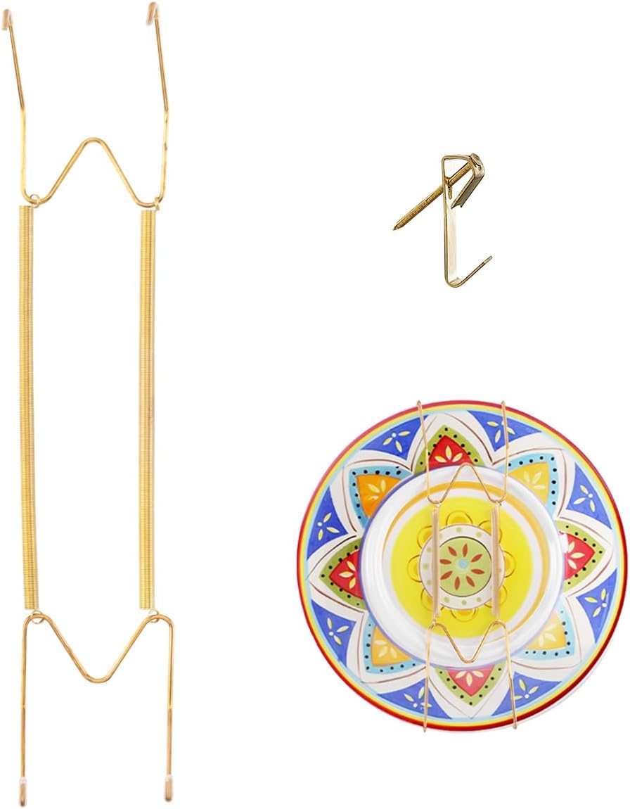 16-20 Inch Plate Hangers for The Wall Suitable for Decorative Plate adjustable and stretchable,with Metal Hooks for Wall Displaying Plates Decorative & Arts(Gold)