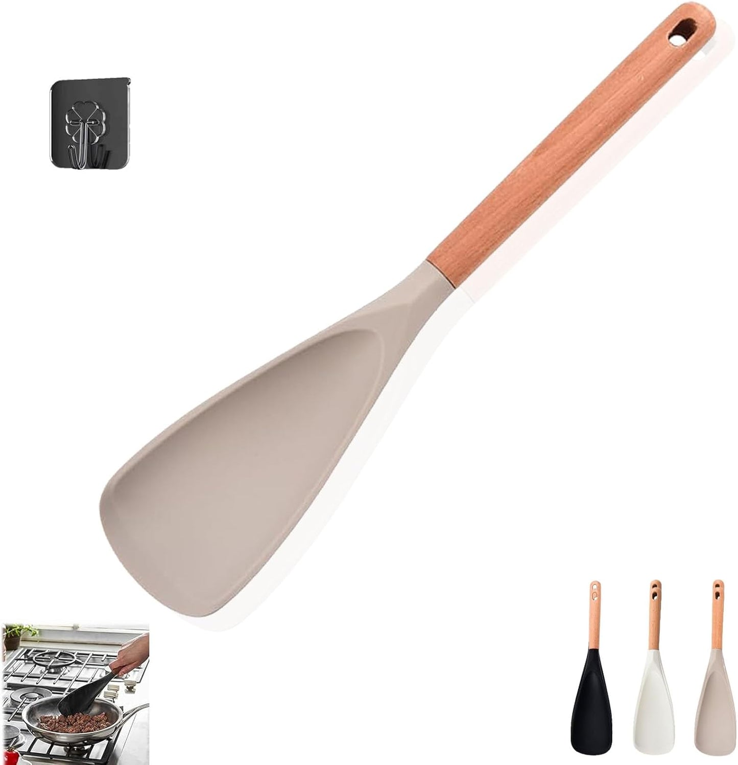Spatula Spoons, Kitchen 3 In 1silicone Cooking Spoon One-Piece Design Multi-Function Spatula Scoon for Mixing, Scoop, and Scrape (Khaki)